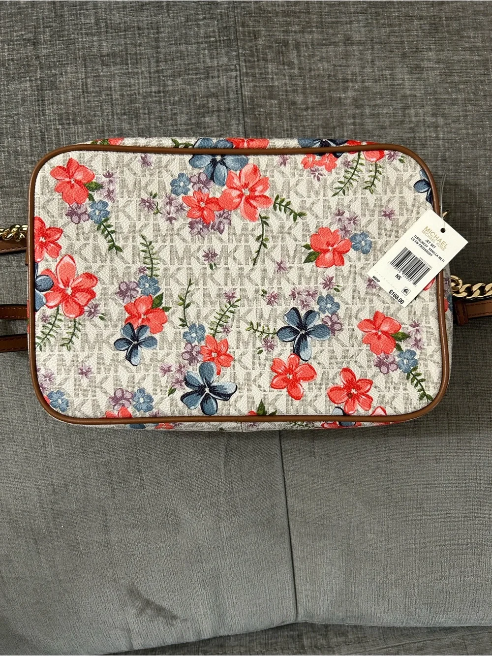 Michael Kors Floral MK Logo Crossbody Bag in White, Coral and Blue